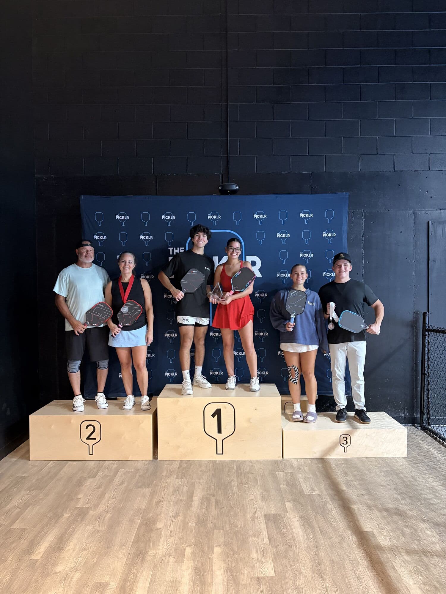 Mixed doubles medalists on the podium on Sunday evening