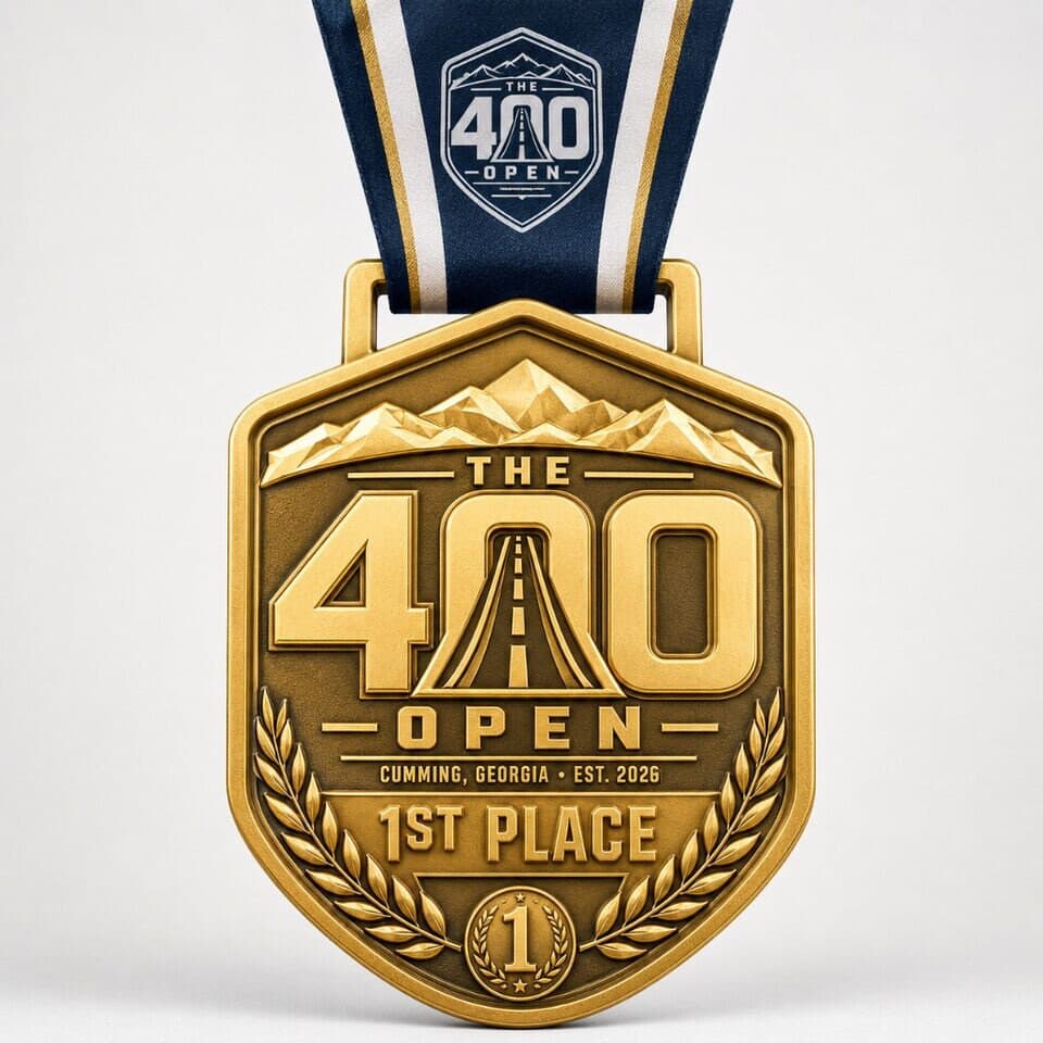 Gold 1st place medal with The 400 Open crest on a navy ribbon